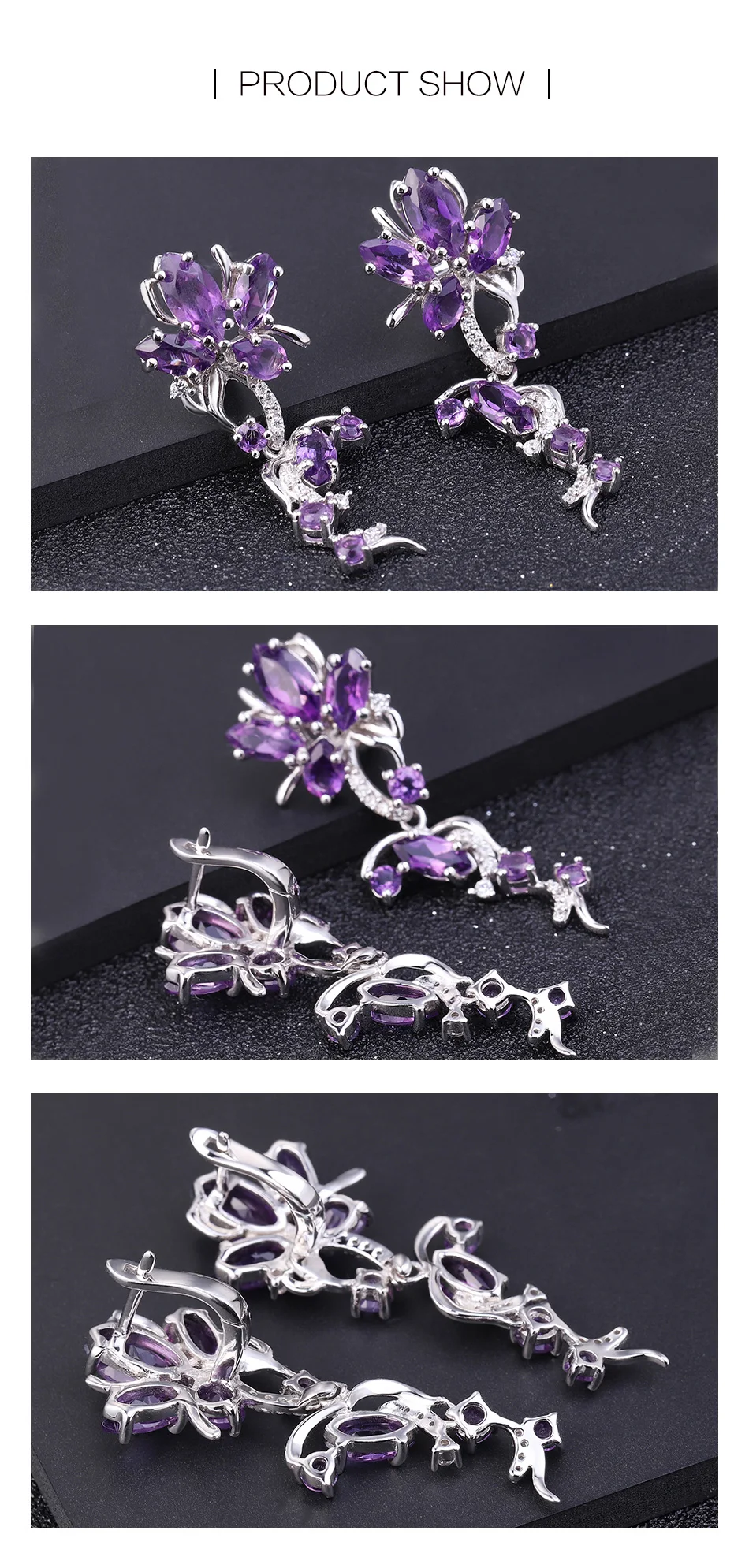 GEM'S BALLET 7.28Ct натуральный аметистовый драгоченный Камень Серьги 925 пробы Серебряный цветок элегантные Висячие серьги для женщин хорошее ювелирное изделие