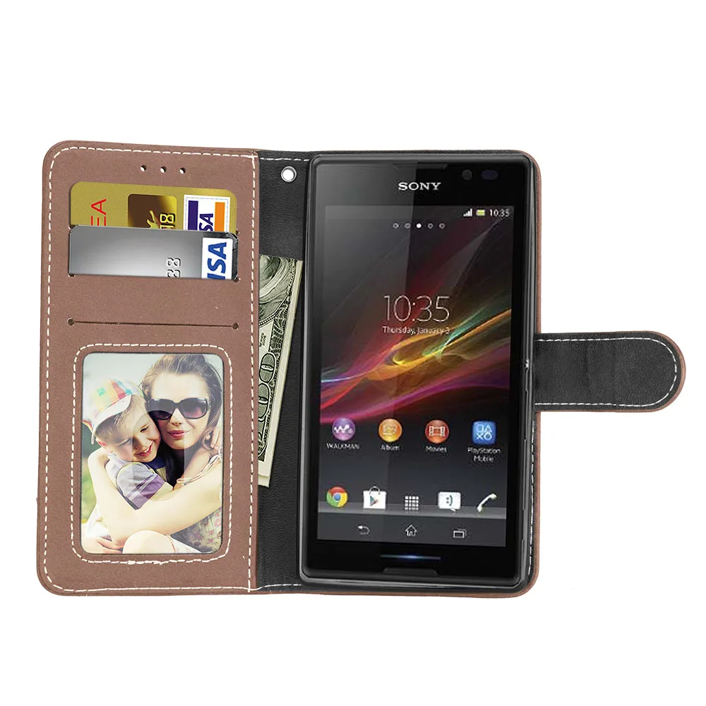 Матовый Роскошный кожаный чехол для Sony Xperia C Ретро Чехол-книжка телефона C2305
