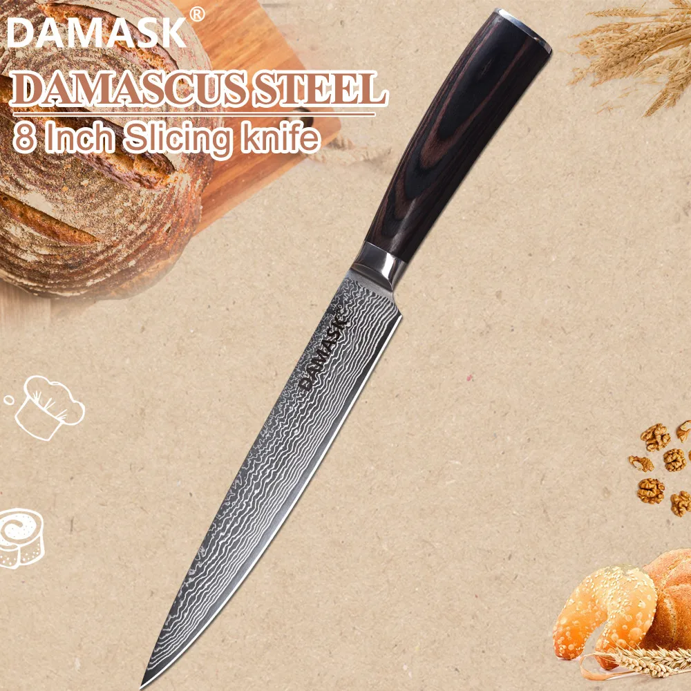 Дамасский нож для нарезки кухонный шеф VG10 из дамасской стали 8 дюймов мяса рыбы