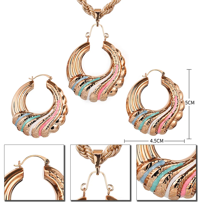 

Ethlyn Nigerian Jewelry Set for Women Hollow Round Colorful Drip Oil Earrings Pendant Chain Jewelry Accessories Female Party Hot
