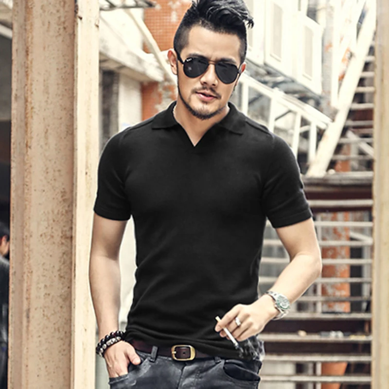 Летние Для мужчин футболки короткий рукав Футболка-поло трикотажная