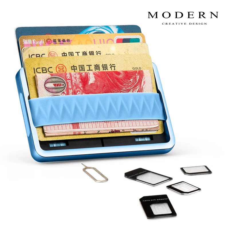Modern - Brand Aluminum Minimalist Men Wallet Card Holder Elastic Rfid Blocking Mini Wallet Organizer Slim Card Case