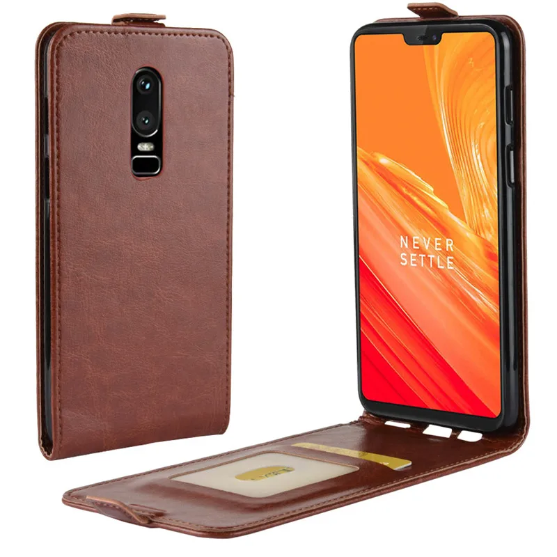 Вертикальный флип-чехол для OnePlus 6 28 дюймов чехлы телефонов с отделением карт PU