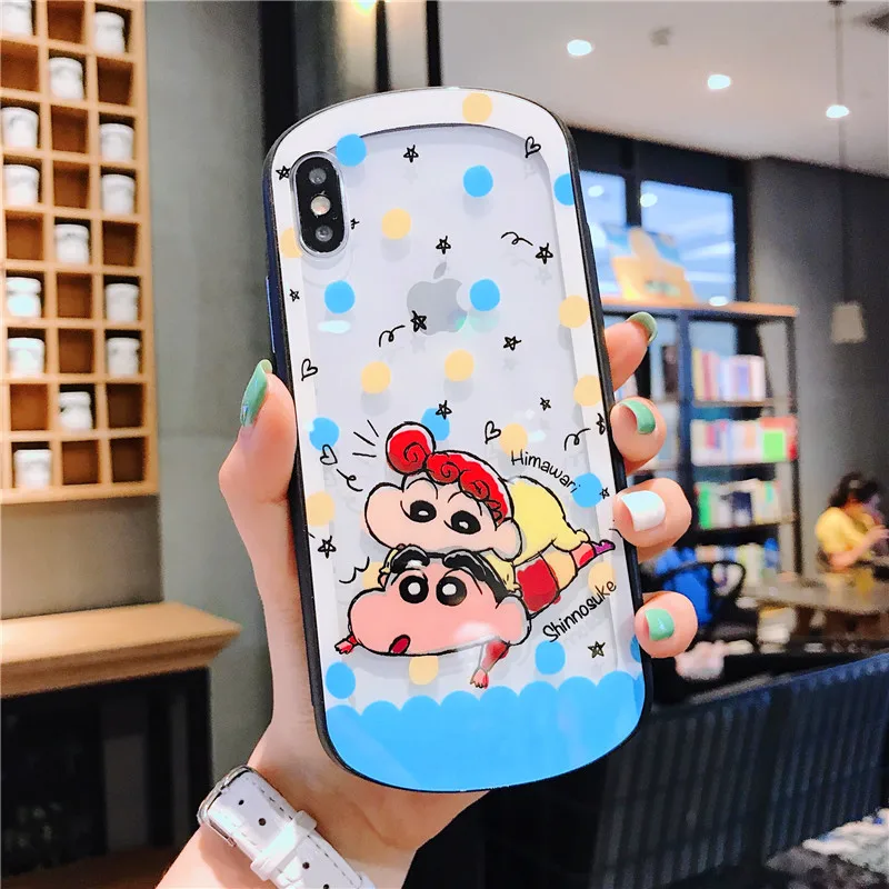 Мультфильм закаленное Стекло чехол для iPhone X XR XS MAX 8 7 6s плюс с героями мультфильма «курэён Син-тян»; высокое качество защитный Стекло крышка