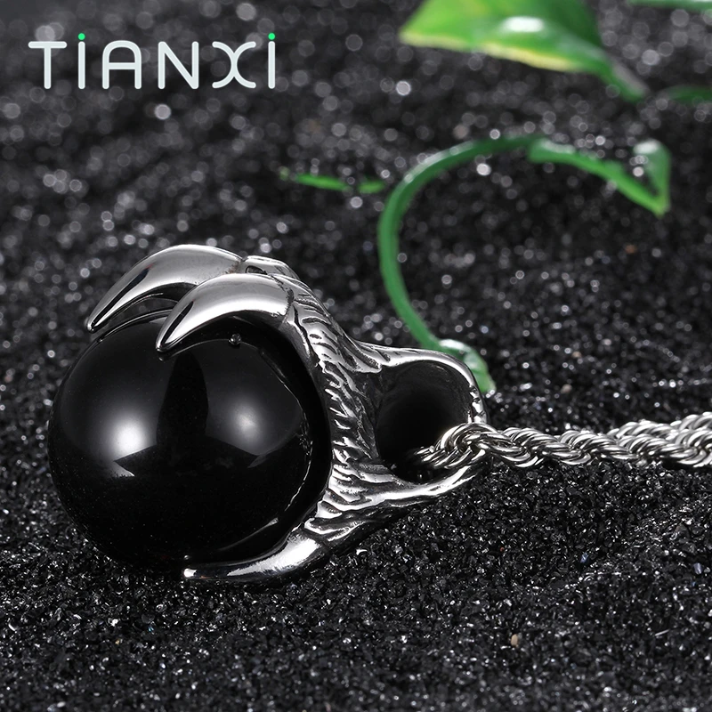 TIANXI Gothic Wolf Crawl With Glass Ball Necklace For Men Stainless Steel Pendant Necklaces Punk Free Shipping Male Jewelry | Украшения и