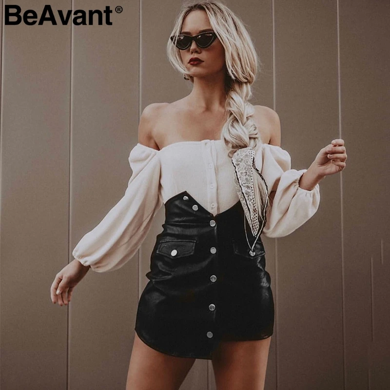 BeAvant PU кожаные пуговицы Женская юбка высокая Талия bodycon мини карандашные юбки