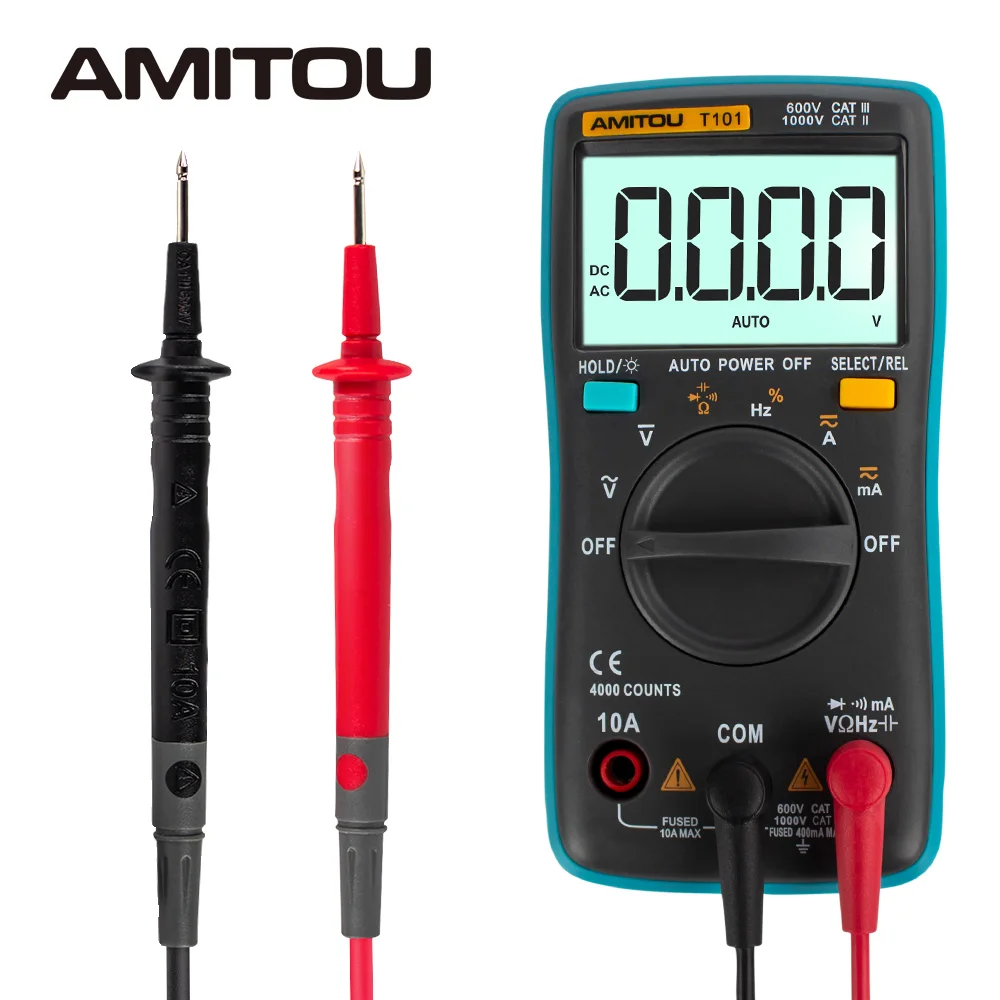 AMITOU T101 ЖК цифровой мультиметр Подсветка AC/DC Напряжение Ток миллиампер