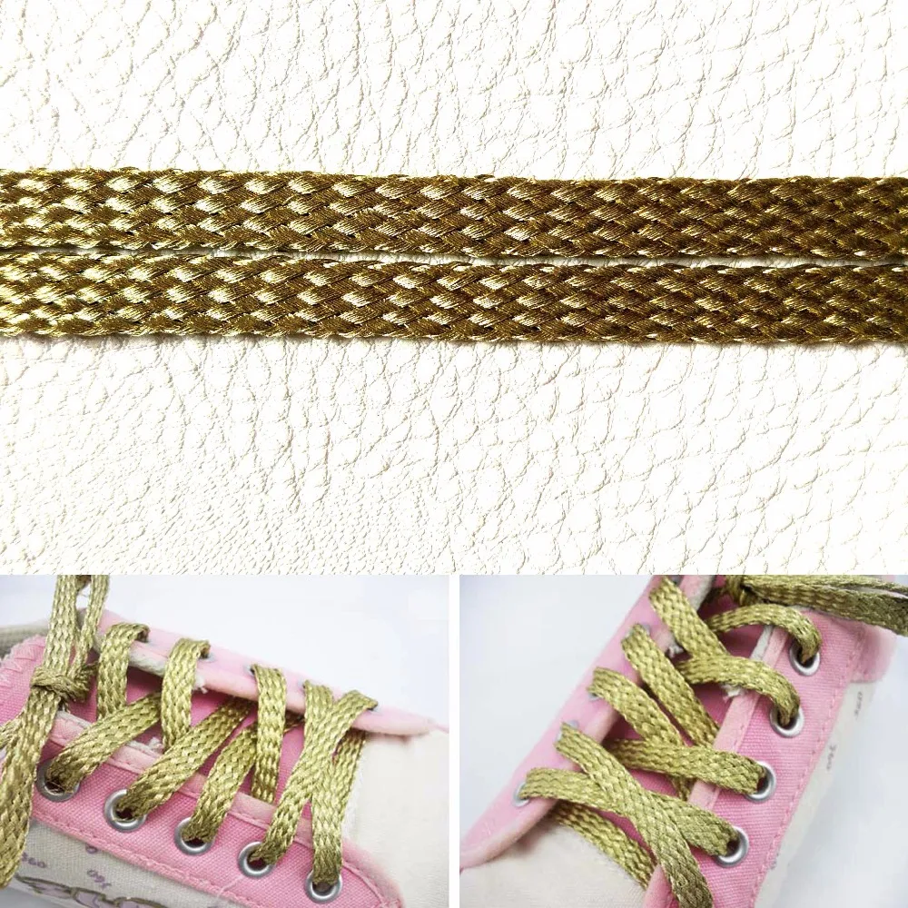 

Mr.Niscar 1 Pair Gold Line Flat Shoelaces Imitation 24K Golden Silk Shoe Laces Strings Strong Width 0.7 cm/Length 110cm,140 cm