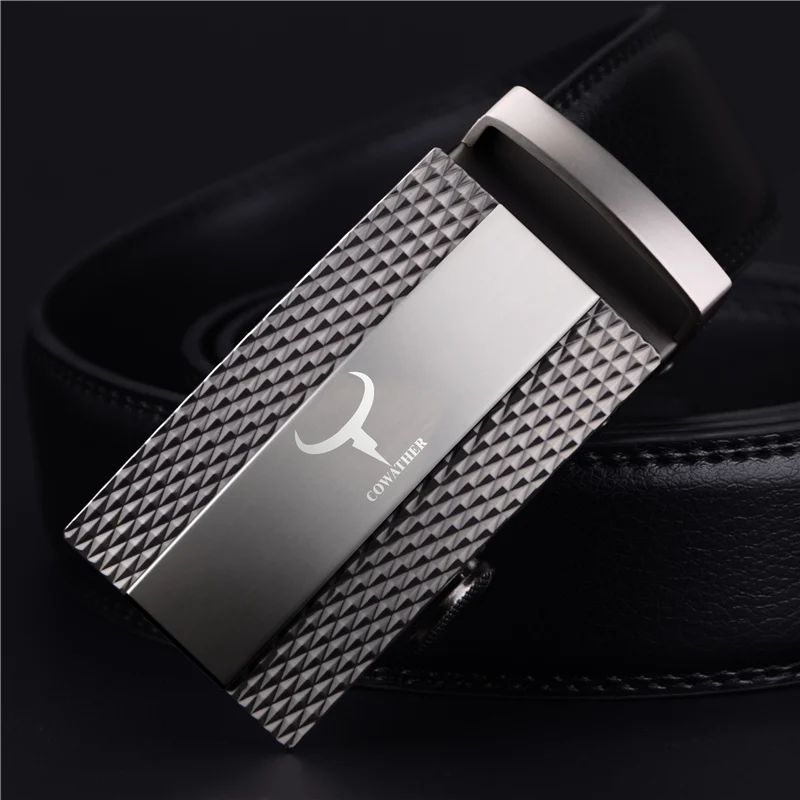 silver CZ004 COWATHER Новые моды мужские пояса топ корова натуральная кожа автоматическая пряжка пояса для мужчин причинным ceinture homme - Цвет: silver CZ004
