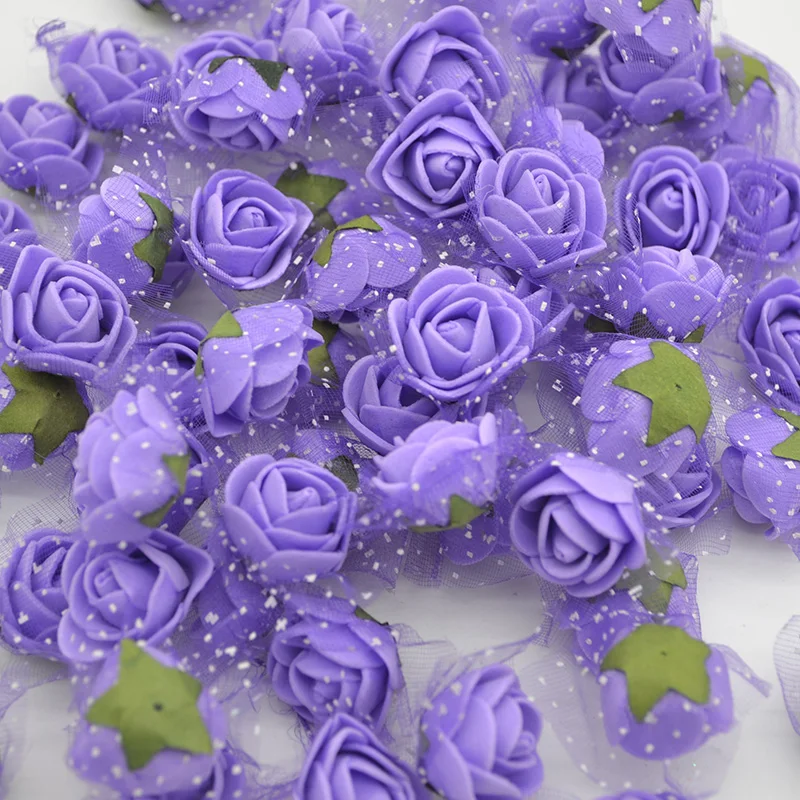 purple 50 шт. 2 см мини пены розы искусственные головки цветов ручной работы розы DIY ремесла принадлежности Свадебная вечеринка коробка венок украшения - Цвет: purple