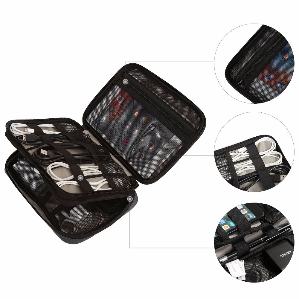 Двухслойная сумка для хранения кабеля usb зарядное устройство дорожный