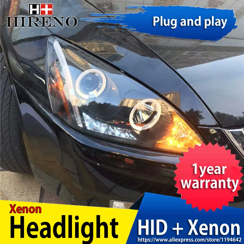 Hireno налобный фонарь для 2003 07 Honda Accord фара в сборе светодиодный DRL ангел объектив