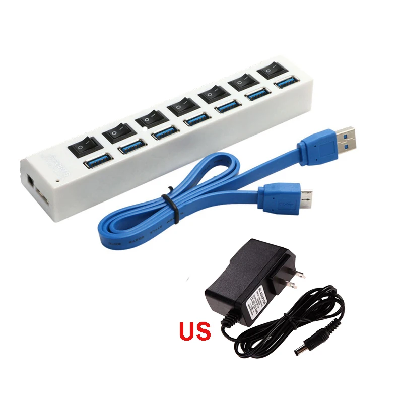 TWOBRO 7 портов USB концентратор 3,0 Портативный USB 3,0 концентратор разветвитель до 5 Гбит/с ЕС/США адаптер питания для ПК ноутбук USB разветвитель концентратор - Цвет: 7 ports white US
