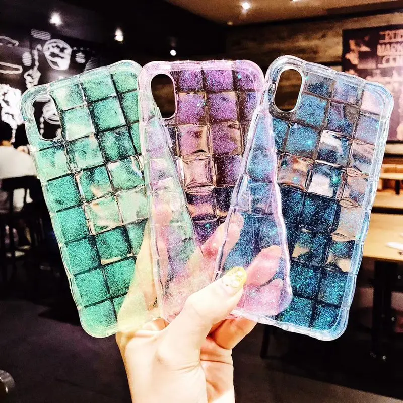 gold foil glitter transparent lattice soft tpu phone case For iphone Xs Max XR X Cover 6 Plus 7 8 Silicone shell |