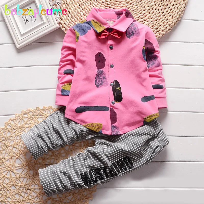 

Autumn Brands Kids Fashion Boys Clothes Feather Print Toddler Boy Clothing Children Baby Suit Bow Tie Shirt+Pant 2pcs set BC1221