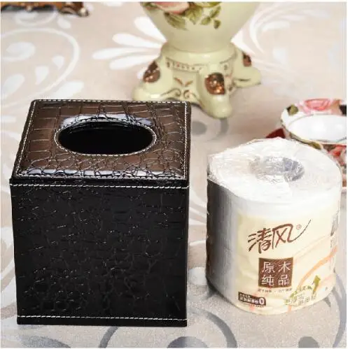 Модная квадратная деревянная структура под крокодиловую кожу черная коробка для