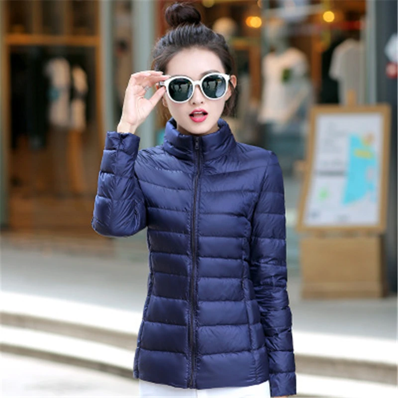 Casual collar women 2017 autumn and winter new fashion solid color long-sleeved zipper down jacket | Женская одежда