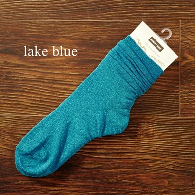 lake blue Золотые серебряные шикарные женские носки модные оригинальные фирменные дизайнерские блестящие ворсовые носки высокого качества всесезонные носки - Цвет: lake blue