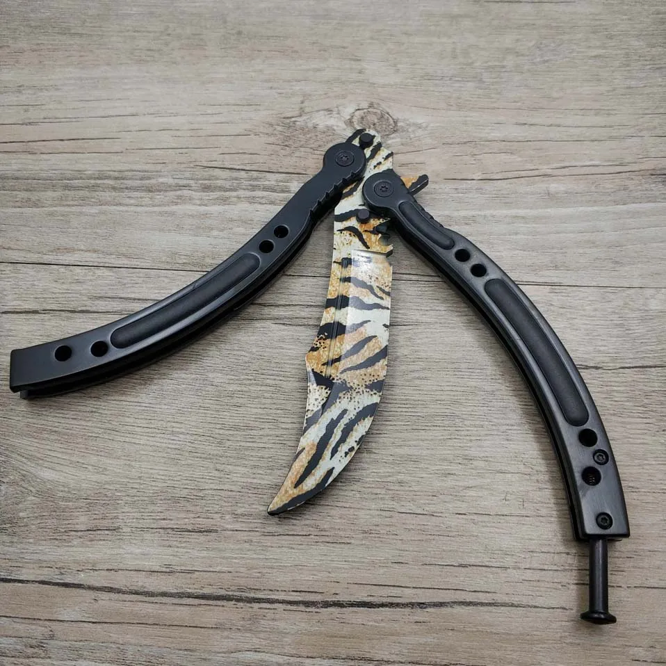 Tiger black Дропшиппинг CS GO бабочка в ноже Karambit нож бабочка складной тренировочный нож игровой нож тупое лезвие без края инструмент - Цвет: Tiger black