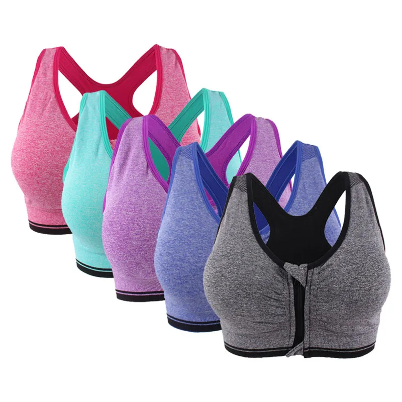 5 colors Спортивный бюстгальтер на молнии размера плюс M-3XL с эффектом пуш-ап для женщин, Ударопрочный Мягкий бюстгальтер для фитнеса, йоги, спортивного зала, бега - Цвет: 5 colors