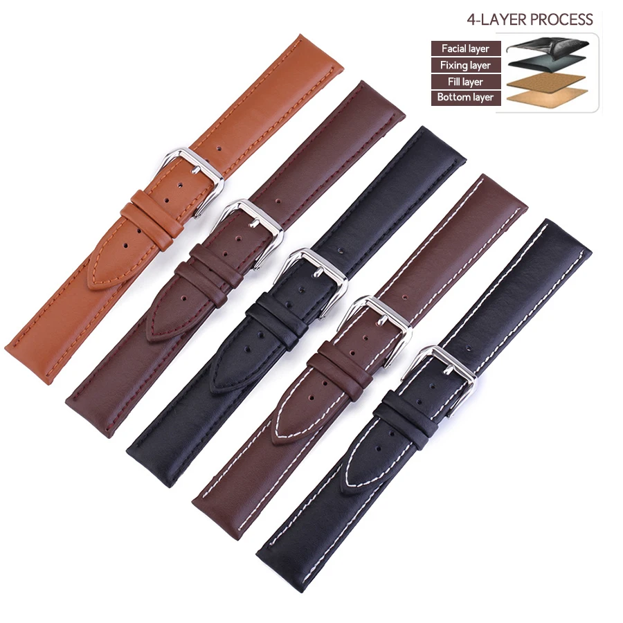 Vintage Cow Leather Watchband 14mm 16mm 18mm 19mm 20mm 22mm 24 mm Wristbands Steel Buckle With Tools Watch Accessories