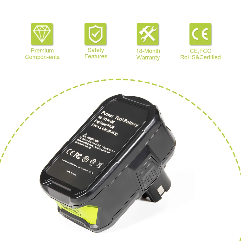 YHR 18 В 5000 мАч Замена Аккумулятор для Ryobi P108 RB18L40 P2000 P310 10 ячеек ONE + BIW180