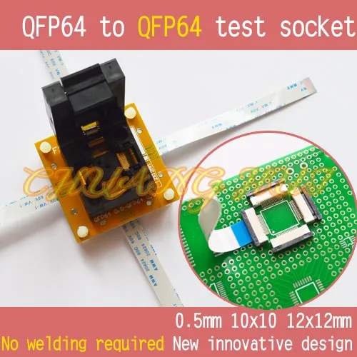 IC TEST QFP64 to QFP64 test socket QFP64 TQFP64 Pitch=0.5mm Size=10x10mm 12x12mm No welding