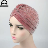 fashion women shiny turban polyester sparkly turban headband hat breathable headwear hair accessories muslim turban