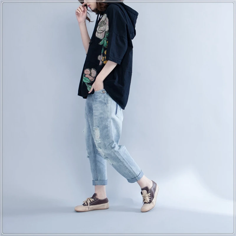 Женская футболка с капюшоном elseisle черная цветочным принтом и рукавом летучая