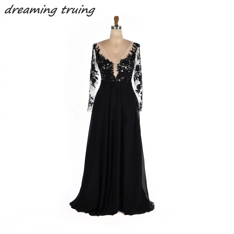 Черные Элегантные Формальные Вечерние платья Sheer одежда с длинным рукавом