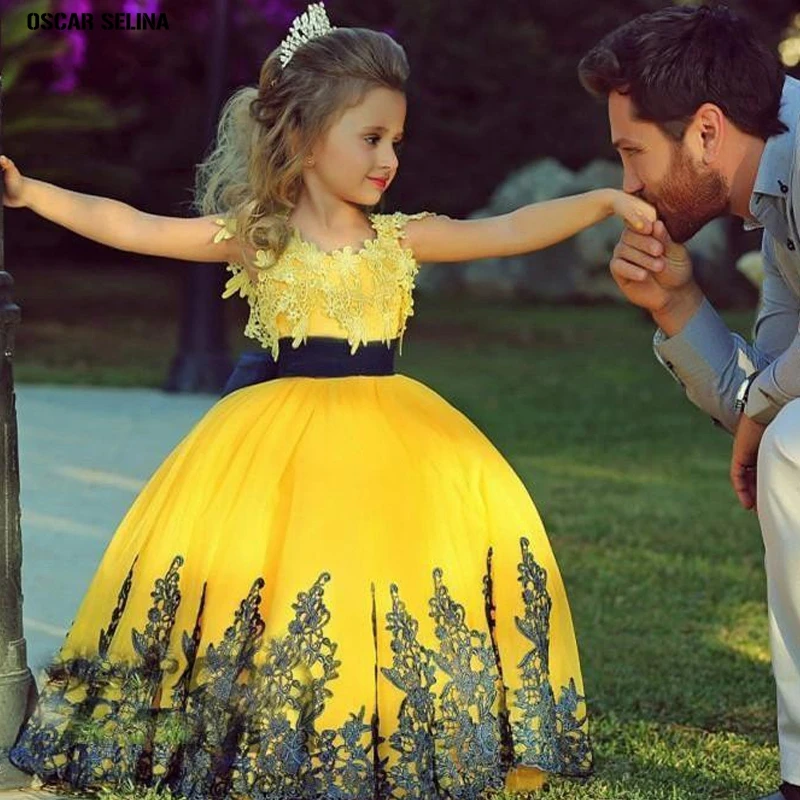 High quality custom flower girl dresses2019 new Scoop fluffy yellow primera comunion long pageant dresses for girls plus size | Свадьбы и