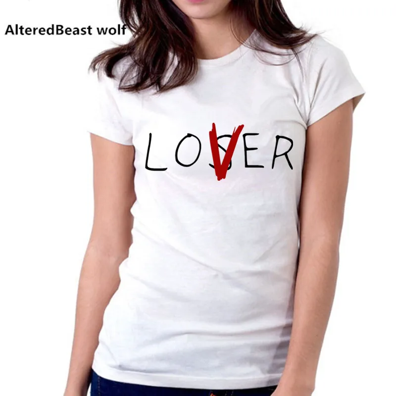 2017 Женская Новая модная футболка с коротким рукавом принтом Lover или Loser женские