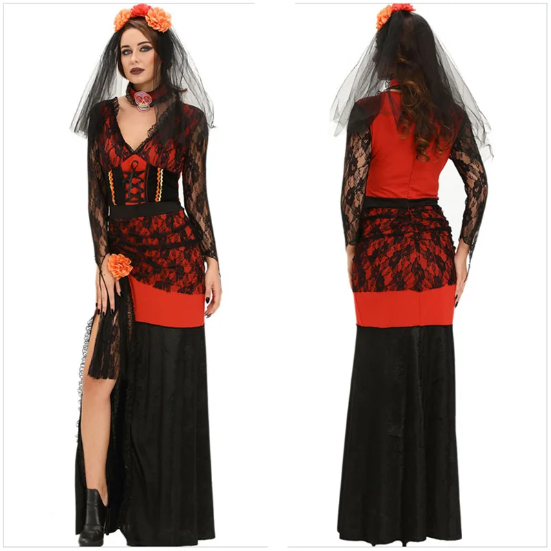 Красное/черное цветочное кружевное платье в стиле пэчворк с длинным рукавом для