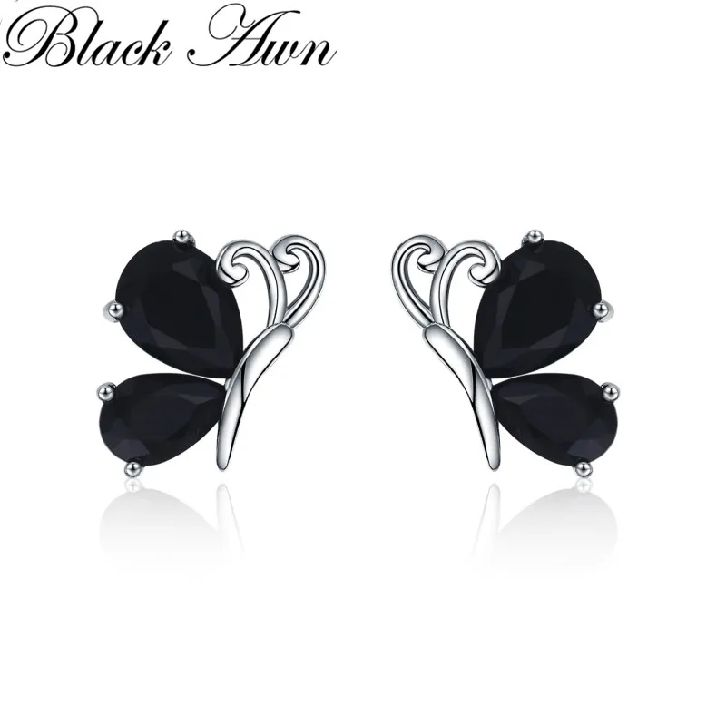 

Black Awn 2019 New Romantic 1.8g 925 Sterling Silver Jewelry Natural Butterfly Black Spinel Party Stud Earrings for Women I107