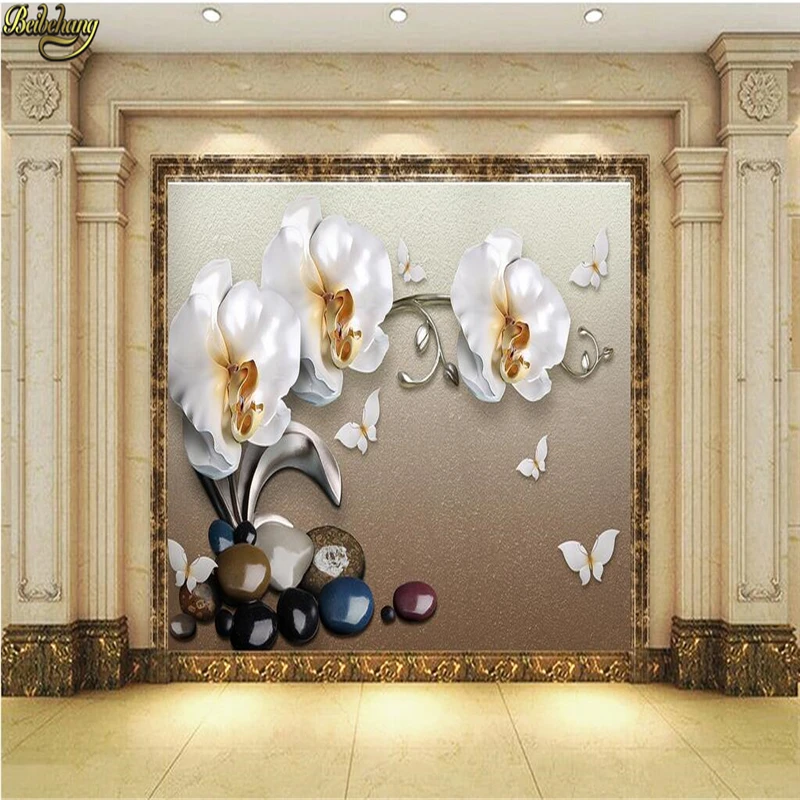 beibehang Custom photo wallpaper 3D large mural wall stickers 3d luxury gold jewelry moth orchid TV papel de parede | Обустройство