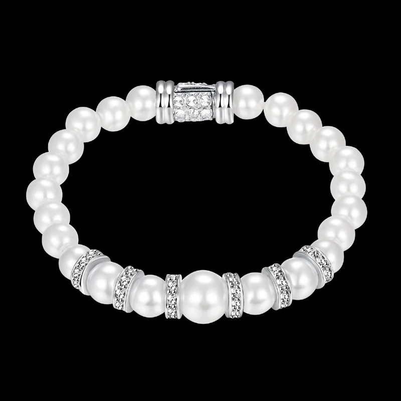 

Glam Luxe Mysterious Czech drill jewelry Silver Color Pearl Bracelets bangles jewelery woman wedding AB2003