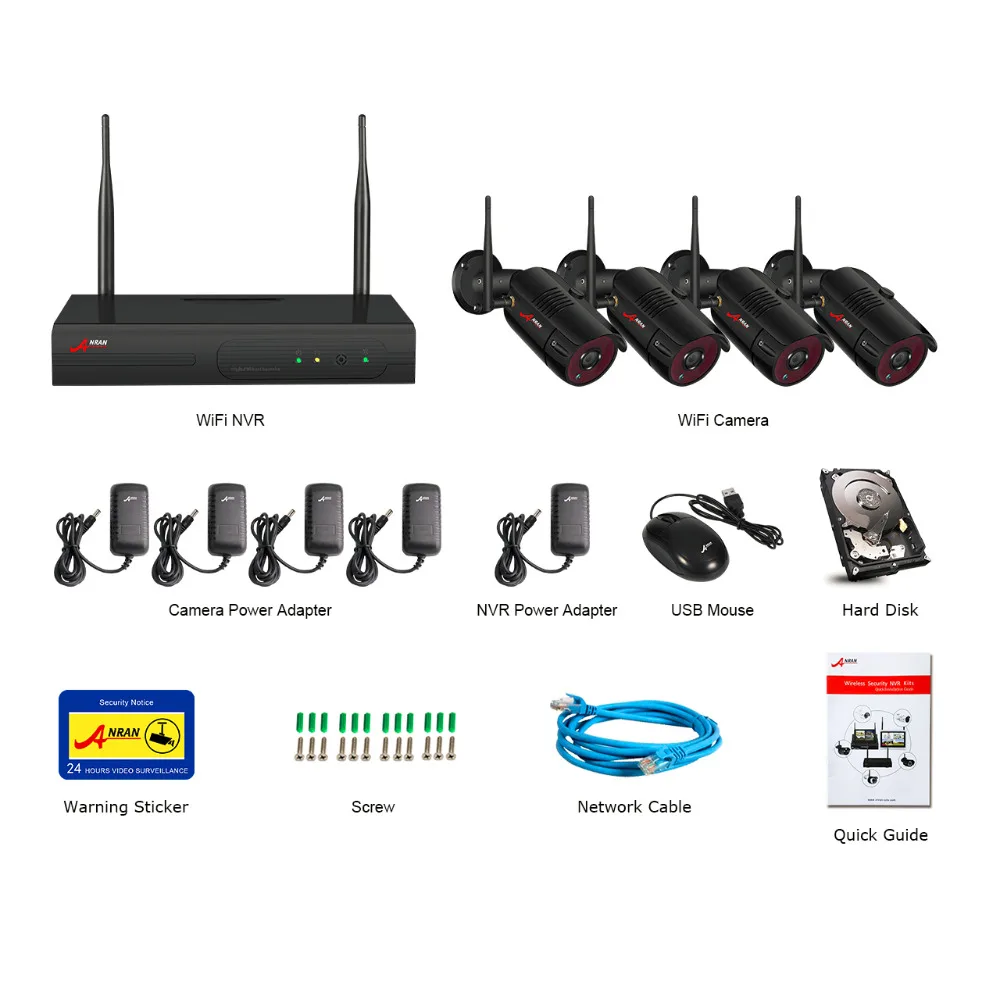 ANRAN CCTV P2P 4CH Wifi NVR 36IR водонепроницаемый наружный Bullet 1080P видео аудио IP Беспроводная камера система безопасности жесткий диск