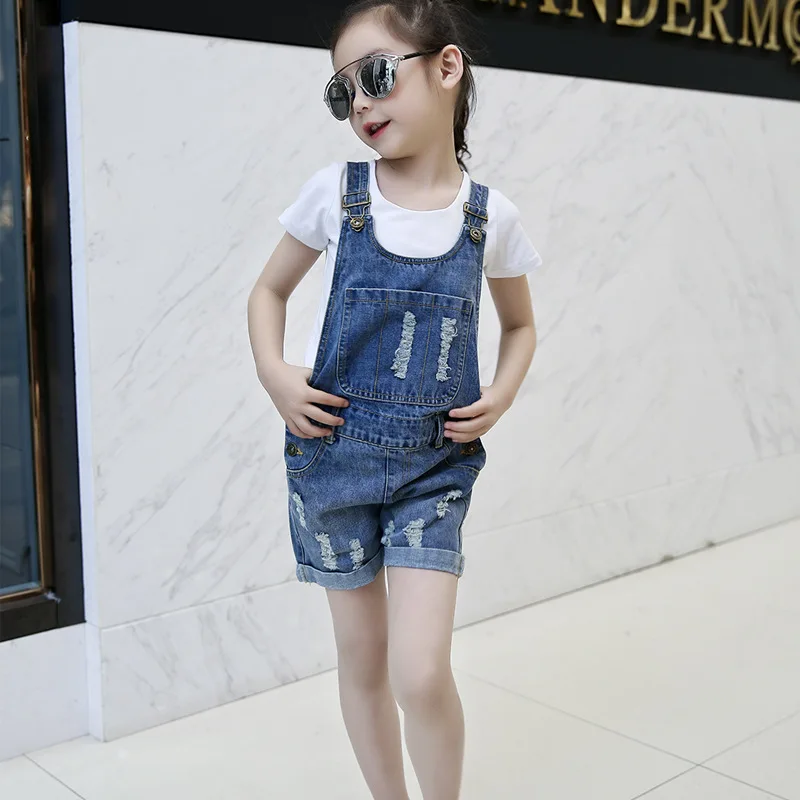 2018 отверстия для девочек-подростков Джинсовые комбинезоны девочек Сезон лето