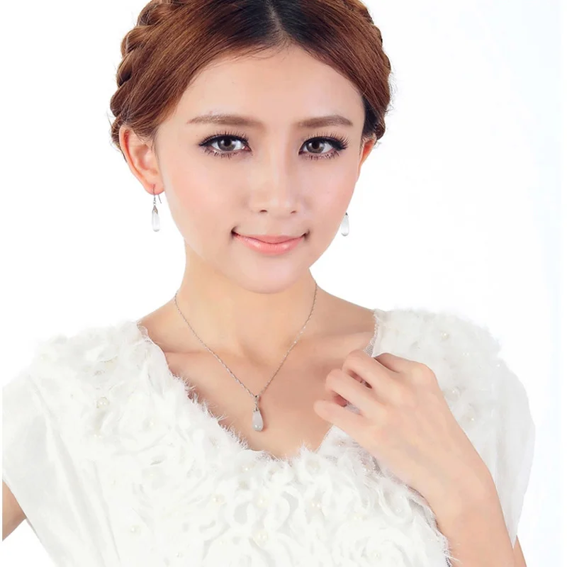 Женский комплект из колье и серёг с подвеской кошачий глаз|necklace and earring set|jewelry sets for