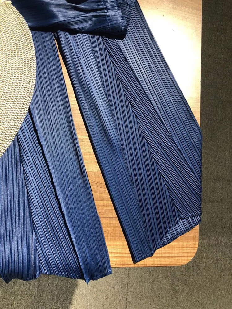 Changpleat Весенние Новые однотонные женские широкие брюки Miyak плиссированные модные дизайнерские свободные женские брюки с эластичной талией - Цвет: Navy