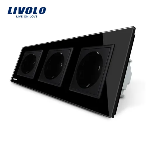 Black Livolo стандарт ЕС Tripe 16A розетка вилки, розетка закаленное стекло панель, Безопасное подключение, tripe 16A 2 булавки розетки - Тип: Black