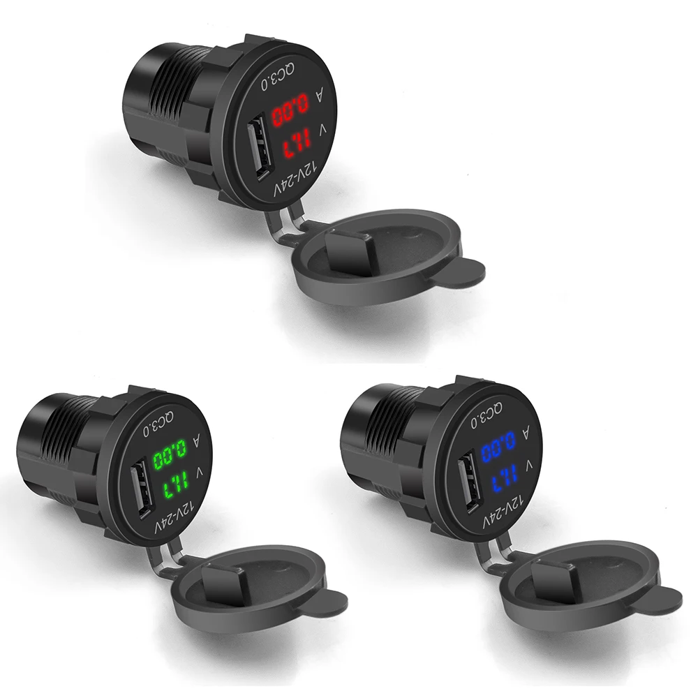QC 3 0 USB зарядное устройство для телефона светодиодный вольтметр автомобиля