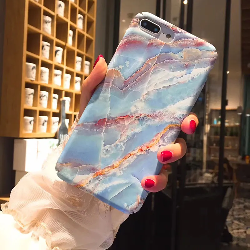 Boucho For iphone X 6/7/8 Plus Granite Scrub Marble Stone image Painted Hard PC Matte Phone Case 6 6s 7 8 plus |