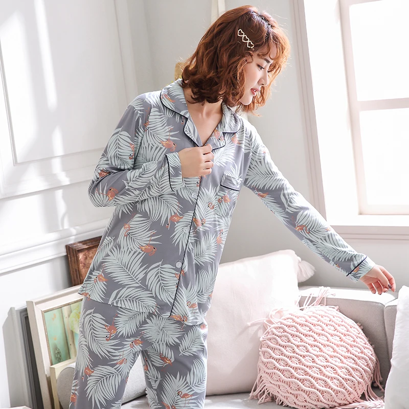 2019 женские пижамные комплекты Милая Домашняя одежда Хлопковая пижама с длинными