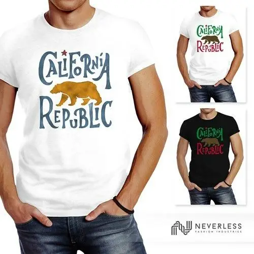 Футболка Herren Калифорнийская Республика бяр гриззлибяр Kalifornien Slimfit Neverless®Новая