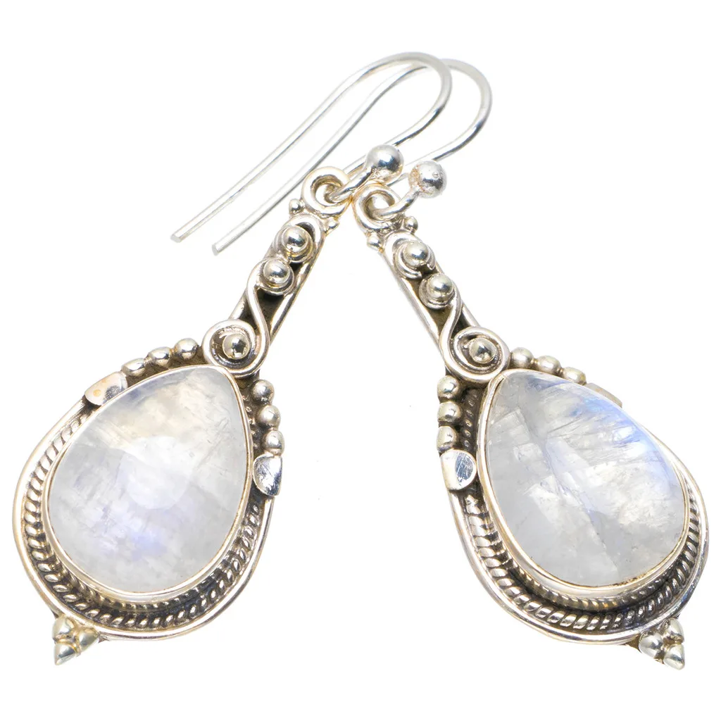 Серьги ручной работы с натуральным радужным лунным камнем уникальные серьги из