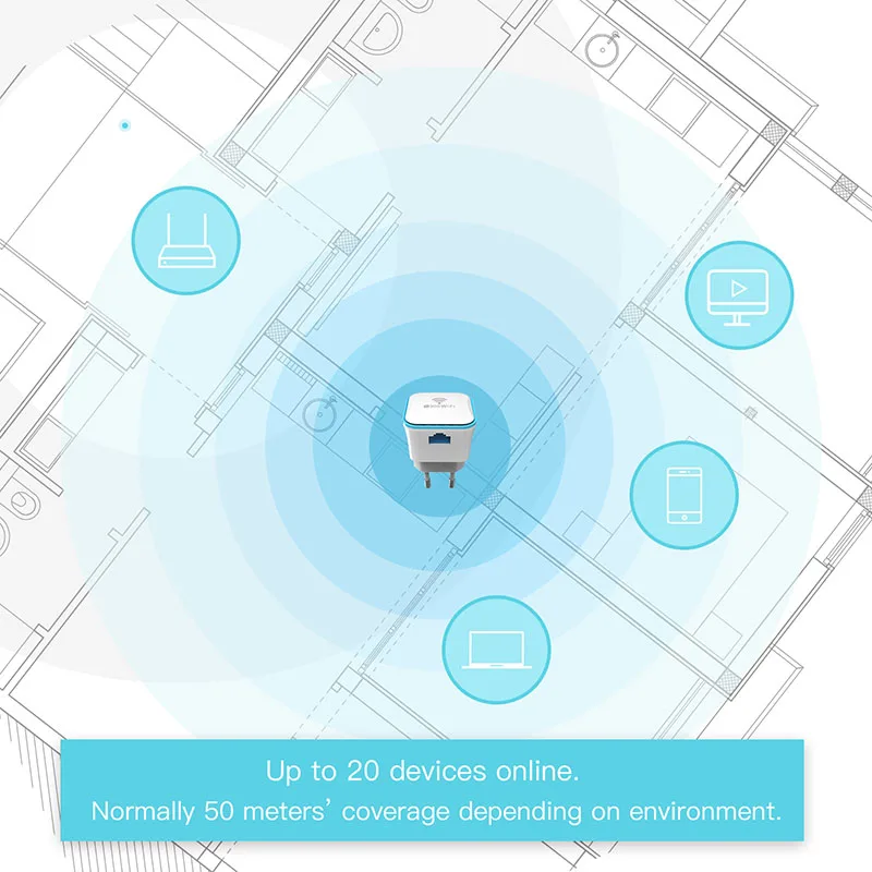 Расширитель диапазона WiFi Беспроводной ретранслятор 300 Мбит/с усилитель сигнала 2
