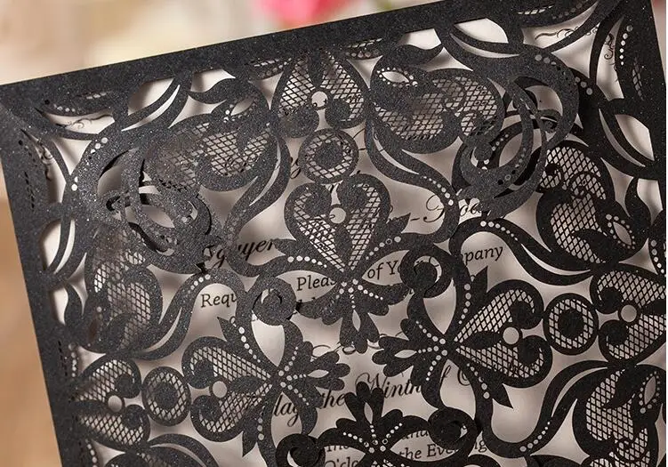 Personzlied Квадратной Формы Выдалбливают Лазерная Резка Черный Цвет Карты Свадебные