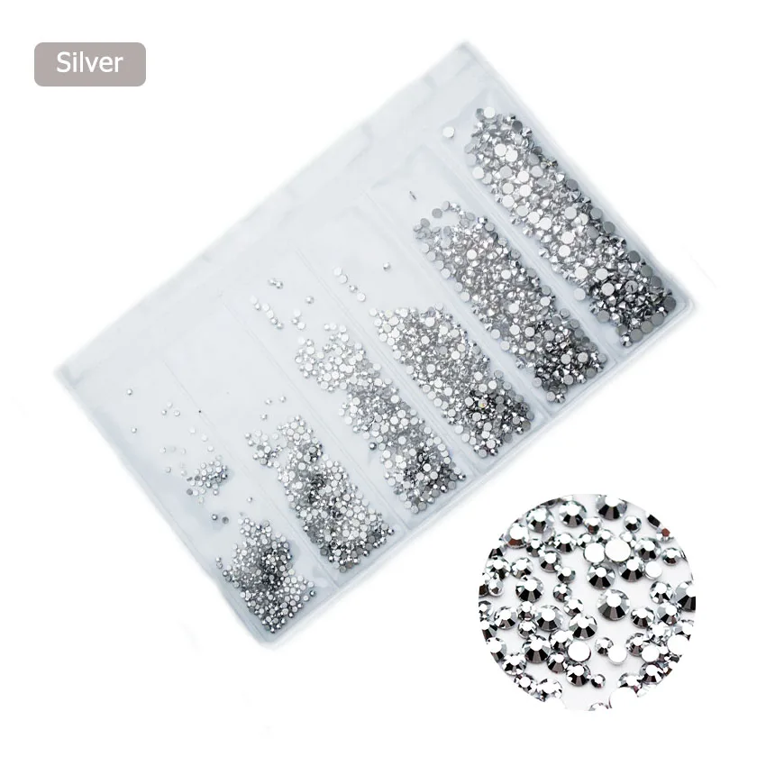 Silver 1440 шт стеклянные стразы для дизайна ногтей, Разноцветные Хрустальные Стразы для ногтей, 3D украшения для дизайна ногтей, стразы, амулеты MJZ2098 - Цвет: Silver