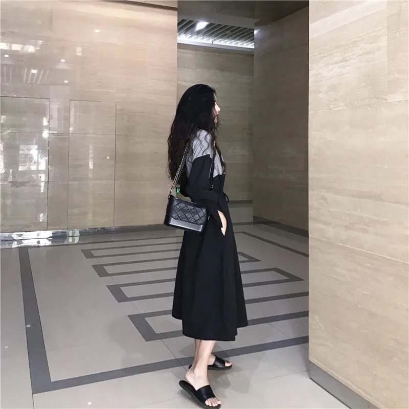 Платье женское длинное Сетчатое красное с длинным рукавом во французском стиле